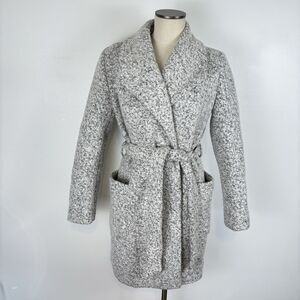 Express Women M Long Belted Speckled Marled Wool Blend Peacoat Coat Shawl Collar